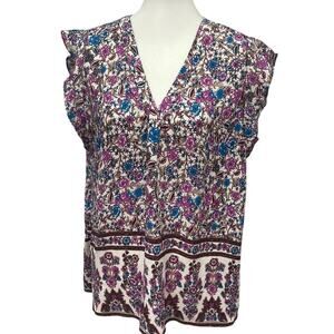 Dalia Womens XL Sleeveless V-Neck Floral Polyester Blend Vines Tank Top Blouse